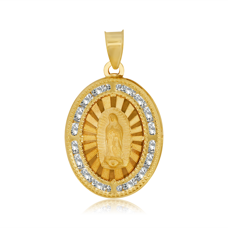 Medalla Ovalada Virgen de Guadalupe, Base con Destellos - Oro Amarillo 10K