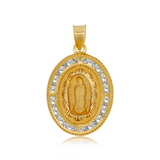 Medalla Ovalada Virgen de Guadalupe, Base en Flor - Oro Amarillo 10K