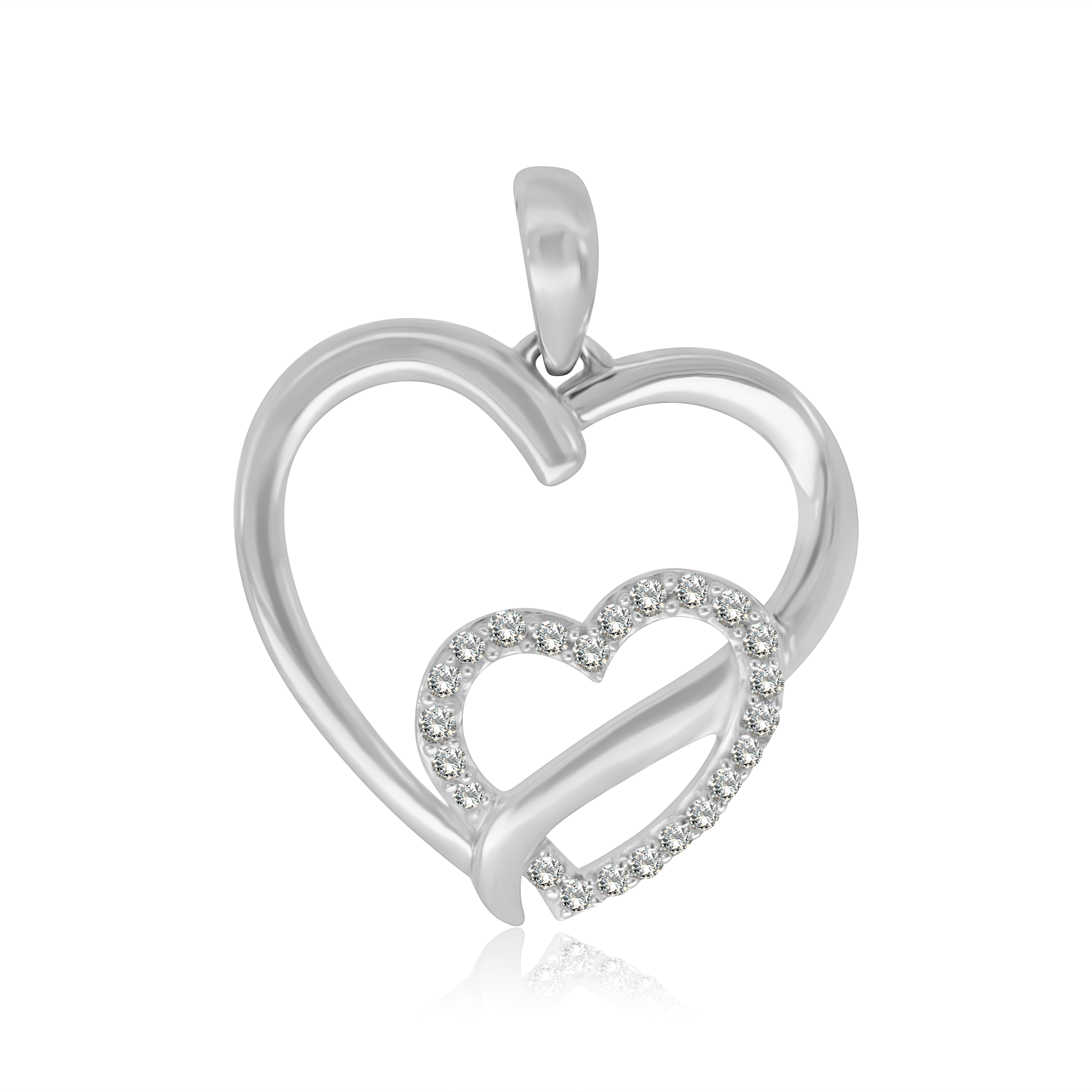 Corazón Entrelazado con Corazón de BRILLANTE NATURAL .10ct. - Oro Blanco 10K