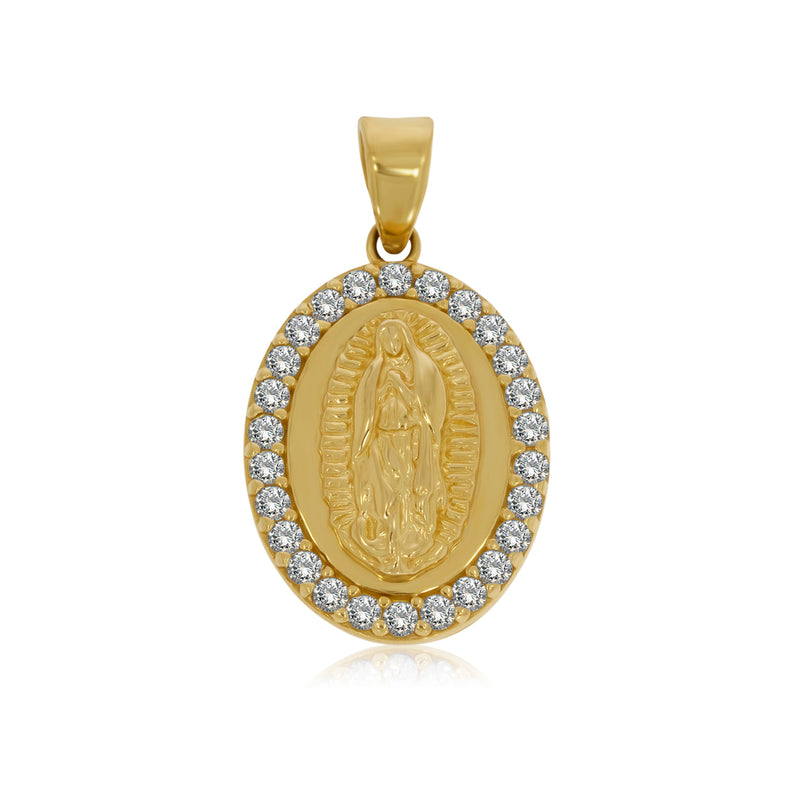 Medalla Ovalada de Virgen de Guadalupe con Zirconias - Oro 14K
