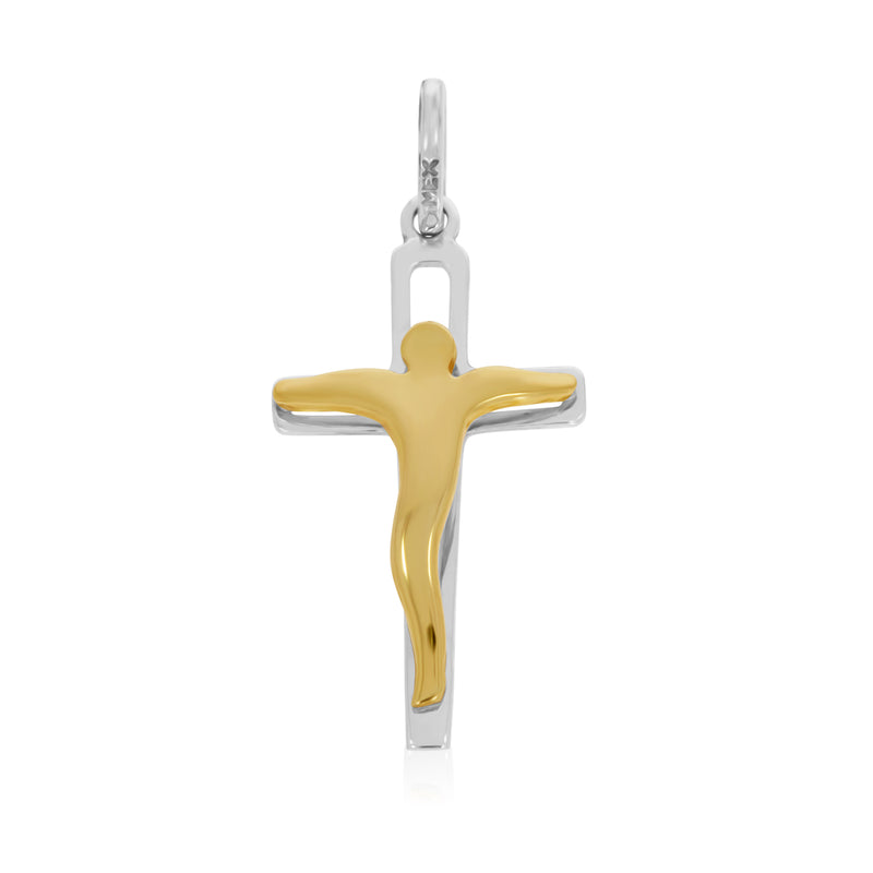 Cruz Oro Blanco con Cristo Moderno en Oro Amarillo - Oro 14K