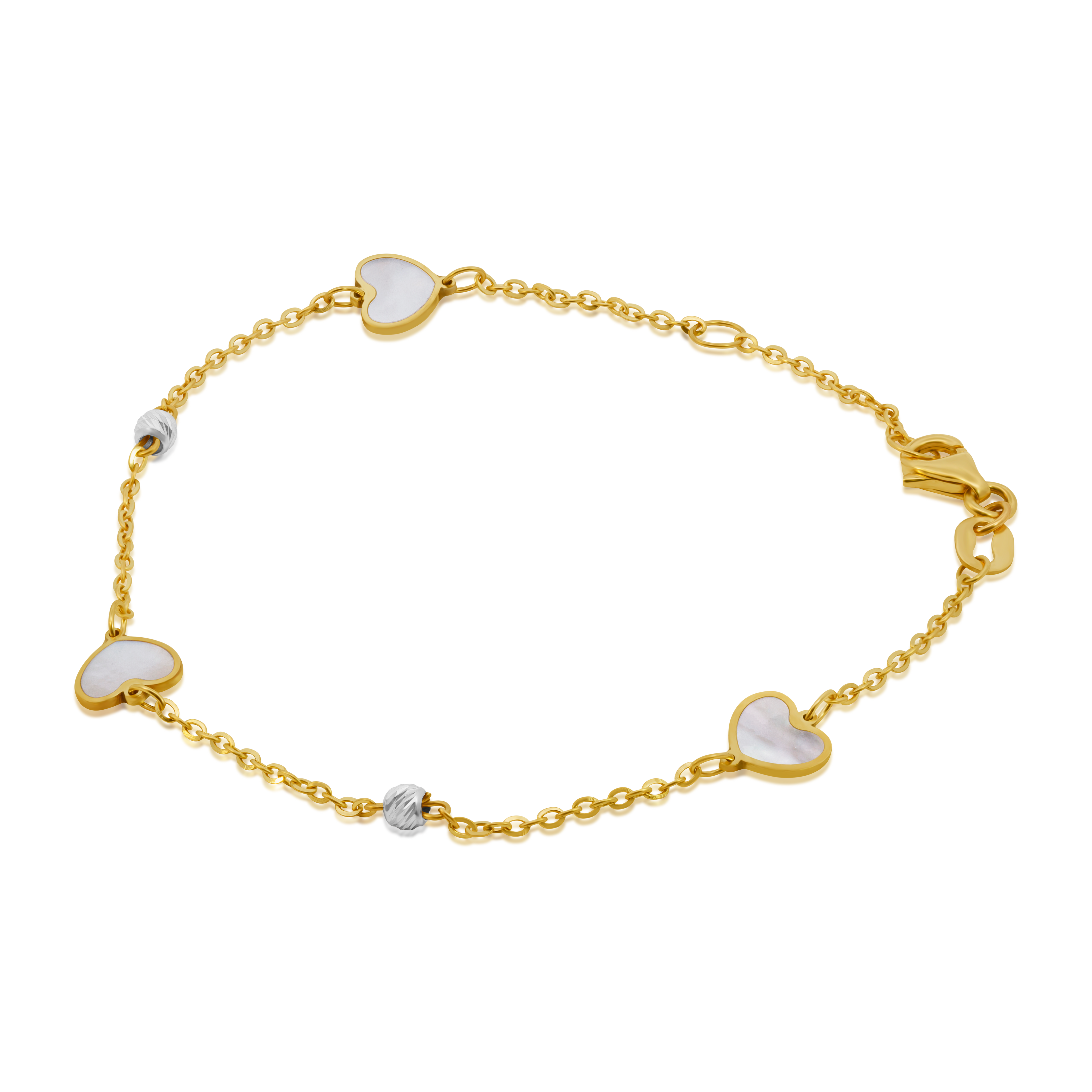 Pulsera de Oro 10K Corazones Madre Perla